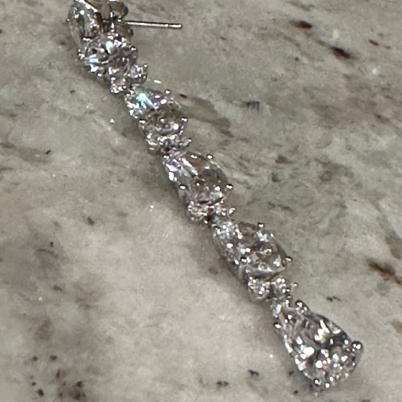 Nadri Linear Crystal Drop Earrings in Rhodium Plated - Picture 4 of 4